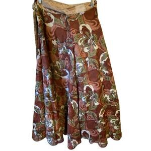 VTG Y2K GipSea Silk WrapSkirt Women OneSize Brown ArtPrint Beach Boho Reversible